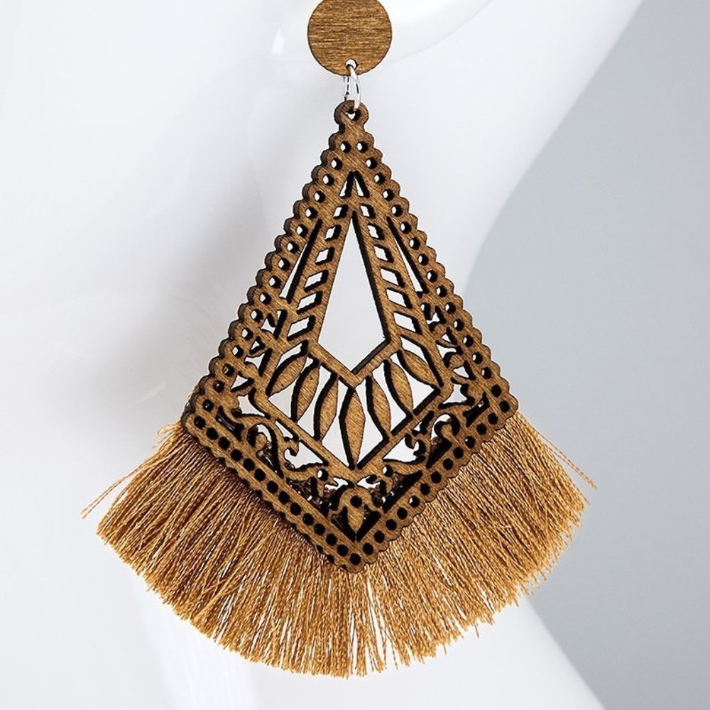 Wood earrings bohemian stye jewelry